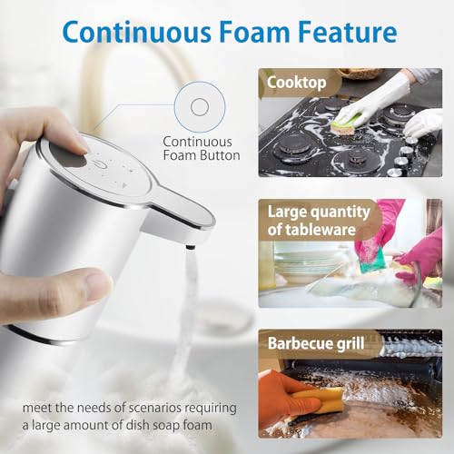 Automatic Foaming Soap Dispenser,4-Level Adjustable Foam, Wall Mount, USB Rechargeable,12.8oz/ 380ml,Touchless Hand & Dish Soap Dispenser for Bathroom, Kitchen,Hotel, Restaurant - color: Silvery