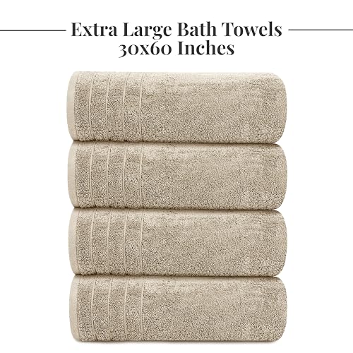 Tens Towels Pack of 4 Extra Large Bath Towels 30 x 60 Inches, 100% Cotton, Larger & Lighter Weight, Quicker to Dry, Super Soft and Absorbent, Perfect for Bathroom, Beige - color: Beige