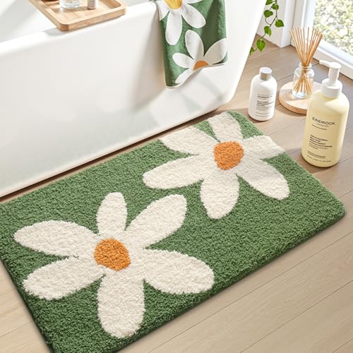 LUMI Bathroom Rug 20x32, Soft Absorbent Microfiber Bath Mats, Non-Slip Machine Wash Bath Mats for Bathroom, Shower and Bathtub Floor, Daisy - color: F-daisy, size: 20"x32"