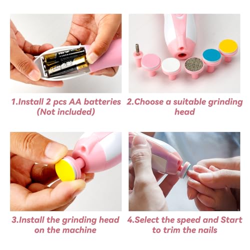 Qunlions life Baby Nail Trimmer Electric-6 in 1 Baby Nail File Clippers Infant Grooming Kit Manicure Set for Toddler or Adults, Pink - color: Pink