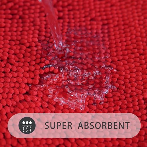 U-Shaped Toilet Rug, Chenille Contour Bathroom Mat, Non-Slip PVC Backing, Machine Washable, 20x20, Red - color: Red, size: 1'8" x 1'8" (20"x 20"U)