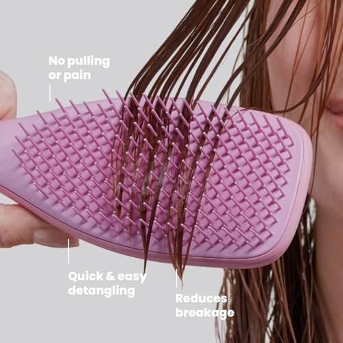 Tangle Teezer Ultimate Detangler Brush, Straight to Wavy, Rosebud | Patented two-tier, regular-flex teeth reduce breakage & split ends on wet or dry hair; Shower-friendly hairbrush for all ages - color: Rosebud