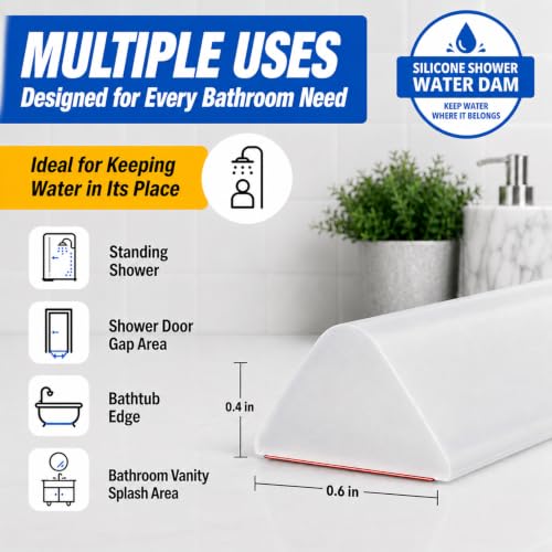 67 Inch Collapsible Shower Water Dam, Shower Threshold Water Dam Shower Barrier, Dry and Wet Separation Door Dam Water Stopper Kitchen Shower Threshold Silicon Water Blocker(Mini Trapezoid) | Flexible silicone water barrier for showers, sinks, and counter