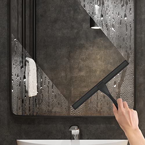 All-Purpose Stainless Steel Shower Squeegee for Shower Doors with 2 Adhesive Hooks, Bathroom Cleaner Tool Household Window Mirror Squeegee for Home Cleaning, Glass Door, Tile Wall, Car, 14 Inch Black - color: Black, size: 14 Inch