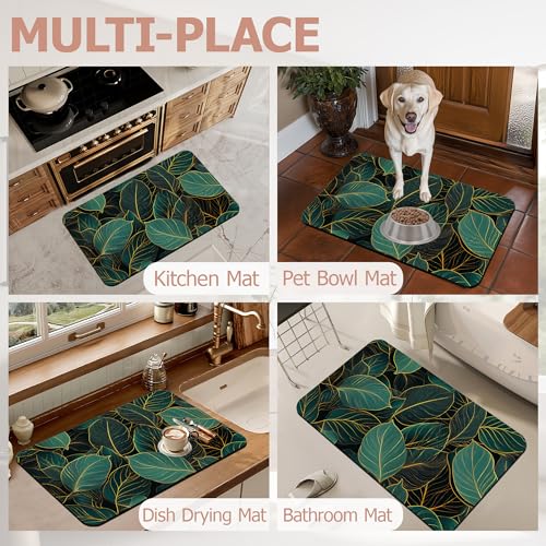 Gold Green Tropic Leaves Bathroom Rugs,Bath Mats for Bathroom, Low Pile Absorbent Bath Mat,Rubber Backing Non Slip Washable Thin Quick Dry Door Mat 17x29.5 Inch - color: Gold Green Tropic Leaves