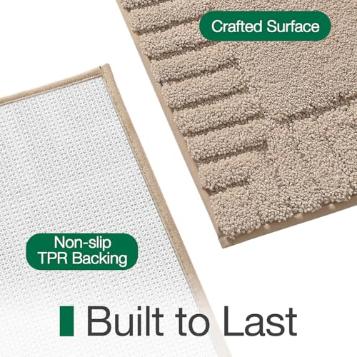 LUMI Bathroom Rugs Non Slip with Rubber Backing, Extra Soft Plush Microfiber Bath Rug Absorbent, Machine Washable Bath Mat Quick Dry for Tub, Shower, Hotel, Beige, 24"x43" - color: Beige, size: 24" x 43"