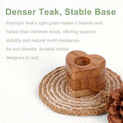 HTB Toothbrush Holder for Bathroom 2 Pack Teak Wood | Toothbrush Stand Organizer Base Station Hollow Drainage Design,Small Countertop Organizer for pens,Makeup Brushes,Space Saver - color: Heart
