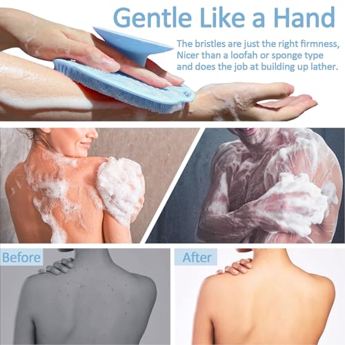 Soft Silicone Body Scrubber, Gentle Like a Hand Exfoliating Your Skin and Build Up Lather Easily, Back Large Suction Cup Easy to Store, Long-Lasting & Deep Clean (Blue) - color: Blue