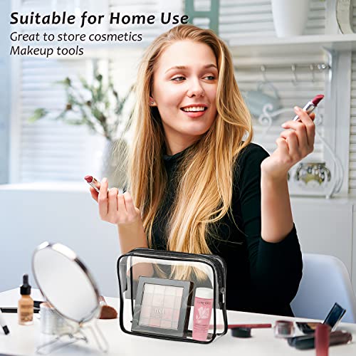 6pcs Clear Cosmetic Bags, TSA Approved Toiletry Bag Set Crystal Clear Travel Beach Essentials Bag Organization PVC, Clear Makeup Bags Luggage Pouch Carry on Airport Airline Compliant Bag Women Men - color: 6pcs Black（1 Large, 2 Medium, 3 Small）