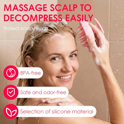 Silicone Scalp Massager Hair Growth,Hair Scrubber Scalp Stimulator Exfoliator Brush with Soft Bristles for Wet Dry Scalp Care（Pink） - color: Pink