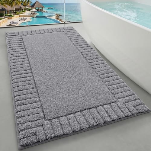 LUMI Bathroom Rugs Non Slip with Rubber Backing, Extra Soft Plush Microfiber Bath Rug Absorbent, Machine Washable Bath Mat Quick Dry for Tub, Shower, Hotel, Dark Grey, 24"x43" - color: Dark Grey, size: 24" x 43"