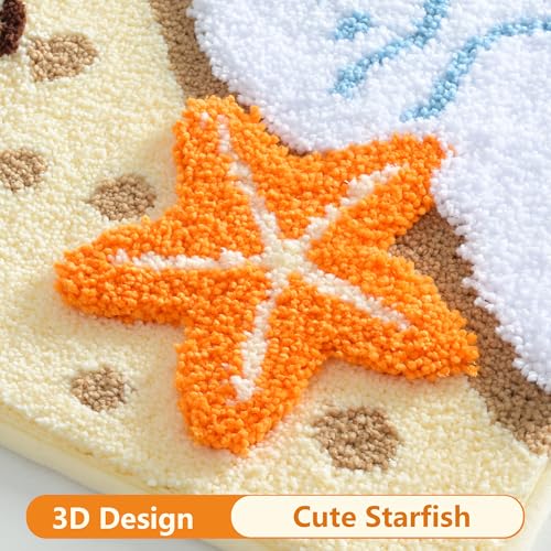 QJHOMO Coastal Bathroom Rugs Beach Ocean Wave Bath Mat Nautical Rug, Cute Colorful Bath Rug 3D Starfish Shell Beachy Theme Bathroom Decor, Soft Microfiber Carpet Non Slip Washable Bathmat(20x32 inch) - color: Blue Portrait, size: 1'8" x 2'8" (Rectangular)