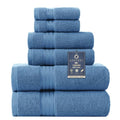 COZYART Denim Blue Bath Towel Set, Turkish Cotton Hotel Large Towel Bulk for Bathroom, Thick Bathroom Sets of 6 with 2 Bath Towels, 2 Hand Towels, 2 Washcloths, 650 GSM - color: Denim Blue, size: 6 Piece Towel Set