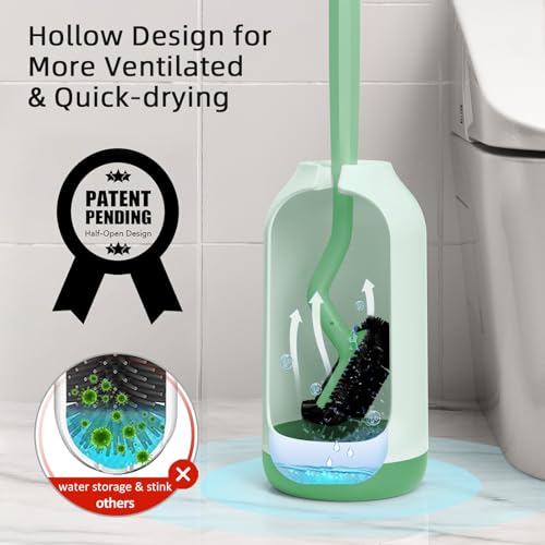 HAMITOR Toilet Bowl Brush Holder Set: Bathroom Deep Cleaning Toilet Cleaner Scrubber Under Rim with Curved Bristle for Dead Corner Clean - Hidden Rv Toilet Decorative Accessories with Caddy- Green - color: Green, size: 1 pack