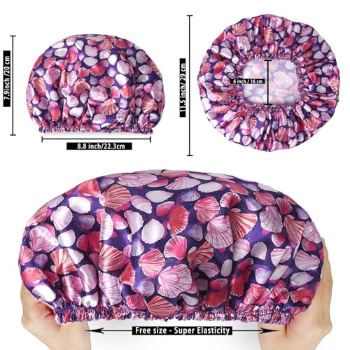 Shower Caps for Women, 4 PCS Elastic and Reusable Bath Caps, Double Layers Shower Cap Reusable Waterproof, Bathing Shower Caps, Environmental Bath Hair Protection Cap - Shell - color: Shell