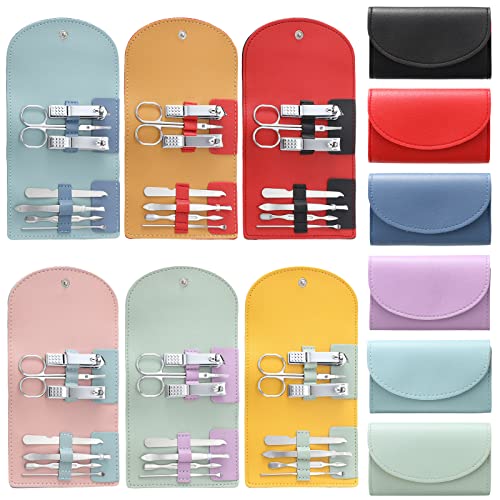 12 Set Manicure Set Bulk Mini Manicure Nail Clipper Kit 7 in 1 Stainless Steel Professional Nail Care Pedicure with Travel Portable Bag Grooming Kits for Women Men Home(Multi Color) - color: Multi Color