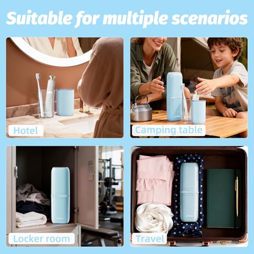 4-in-1 Toothbrush Travel Cup, Portable Toothbrush Container | Multi-functional travel cup, for family camping business trip, separates into 4 cups with cover, lightweight, blue - color: Blue