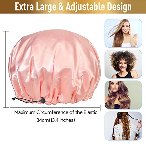 Shower Cap, Adjustable Shower Caps for Women, Extra Large Upgrade Double Waterproof Layers Hair Cap, Bath Caps Shower Hat Women Girls Adult Hair Protection Suitable for All Lengths and Thickness - color: Rose Gold, size: X-Large