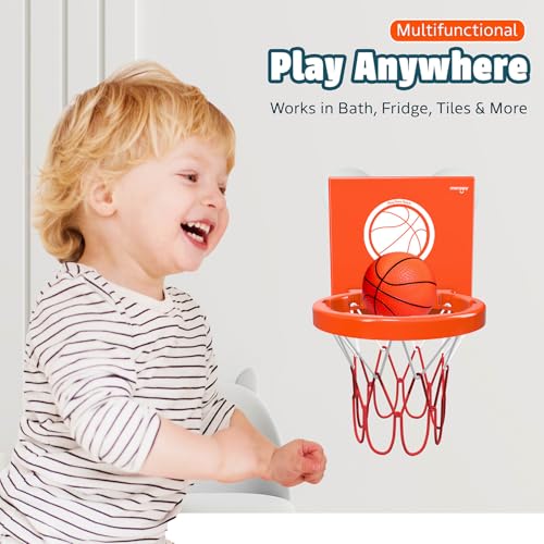 MARPPY Bath Toys - Bathtub Basketball Hoop for Kids, Toddlers - Suction Cup Basketball Hoop and 4 Soft and No Hole Balls - Baby & Toddler Mini Basketball Hoop - Boys & Girls - color: Orange 4 Balls (With Stripes)