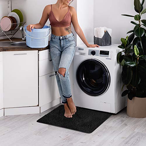 Secura Bathroom Rugs 17x24 Inches – Thick Plush Bath Mat, Ultra Soft Absorbent Bathroom Mat, Non Slip Machine Washable Bath Rugs for Tub, Shower Room Floor (Black) - color: Black, size: 1'5" x 2' (Rectangular)