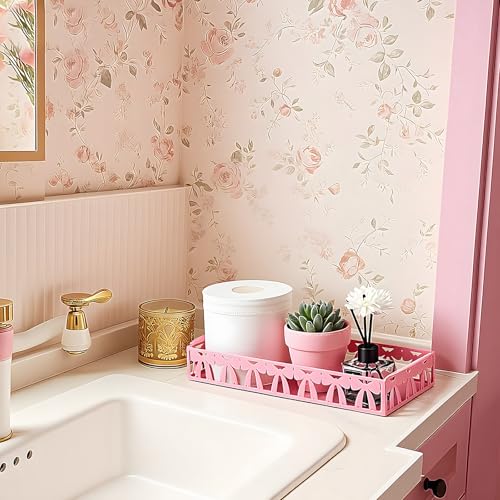 Pink Bow Toilet Paper Basket Cute Metal Toilet Tank Paper Holder with Handle Pink Bow Bathroom Storage Organizer Coquettish Preppy Accessories Decor for Bathroom Restroom - style: Pink Bow