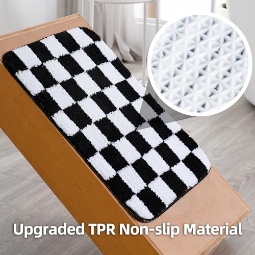 Bathroom Rugs Sets 3 Pieces Microfiber - Upgrade Non-Slip TPR Bottom- Quick Dry - Machine Wash for Bedroom, Tub, Living Room (Checkerboard) - color: Checkerboard