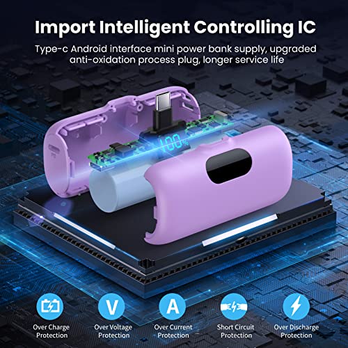 [2-Pack] Mini Portable Charger 5000mAh Power Bank,3A PD USB C Cell Phone Portable Power, LCD Display Battery Pack Compatible with iPhone 17/17 Air/16/16 pro/15/15 pro Max/Android/Samsung/Moto/LG etc - color: green+purple