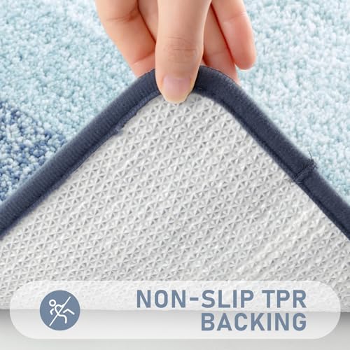 Bsmathom Bathroom Rug Set Bath Rugs Microfiber Non Slip Bathroom Set 4 Piece with Toilet Cover, Washable Absorbent Bath Mat, Dusty Blue - color: Dusty Blue, size: 18"x26"+20"x31"+U20"x24"+Cover19"x21"