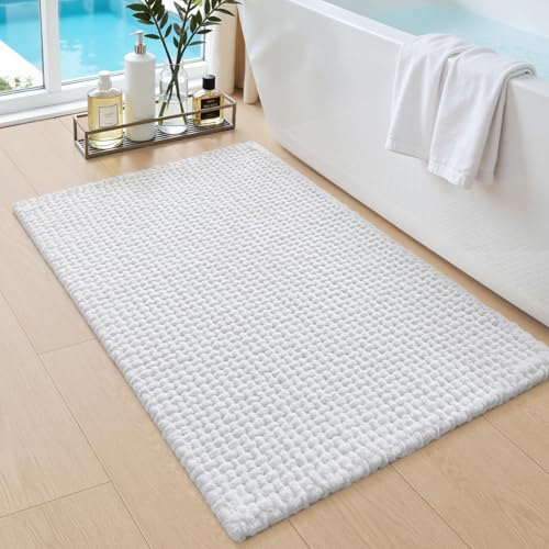 DEXI Bathroom Rugs 32x20, Non Slip Washable Bath Mat, Absorbent Chenille Bathmat, Ultra Soft Thick Carpet for Tub Shower Floor, White - color: White, size: 32" X 20" (Rectangular)