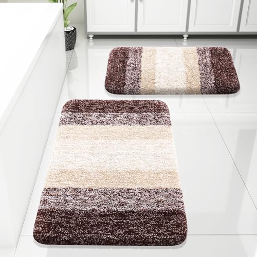 Arotive Bathroom Rugs Sets 2 Piece, Shaggy Soft and Absorbent Microfiber Bath Rugs, Machine Washable Dry Bath Mats for Bathroom, 30x20 and 24x16, Brown - color: Brown, size: 30" X 20" + 24" X 16"