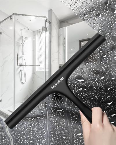 Shower Squeegee for Glass Doors, 10 in Bathroom Squeegee with Adhesive Hook | Mutil-Purpose Window Squeegee for Shower Glass, Tile Walls, Car Cleaning, Ergonomic Handle, Silicone Streak Free Squeegees - color: All Black
