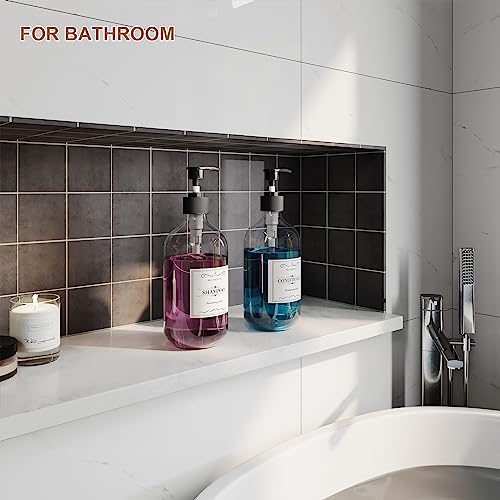 2PCS Amber Dish Soap Dispenser for Kitchen (16 Oz), Brown Hand Soap Dispenser for Bathroom, Plastic Soap and Liquid Dispenser Set with Rust Proof Pump, Refillable Soap Pump Bottles, Waterproof Labels - color: Amber