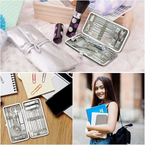 Manicure Set - 19 in 1 Professional Nail Clippers Pedicure Kit, Manicure Tool Kit, Stainless Steel Facial Grooming Set Kit, Gift Idea for Women, Men, Girls, Teens, Grey - color: Grey