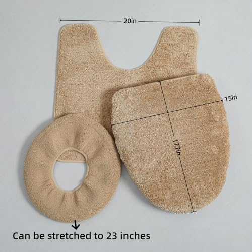 3piece Toilet Seat Cover Set - Toilet Seat Cover +Toilet Lid Cover + toilet rugs u shaped washable, Fits Most Elongated Round and Oblong Toilet(Machine Washable,Quick-Dry) brown - color: Brown
