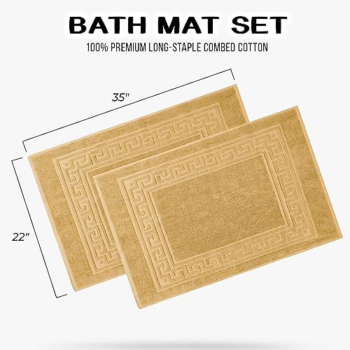 Superior Heavyweight Cotton Bath Mats, Bath Rugs For Bathroom Accessories, Washable Rug For Shower, Bath, Toilet, Modern Decor, No Backing, Luxury Hotel And Spa Quality, Set of 2, 22" x 35", Gold - color: Gold, size: 22" x 35" (Set of 2)