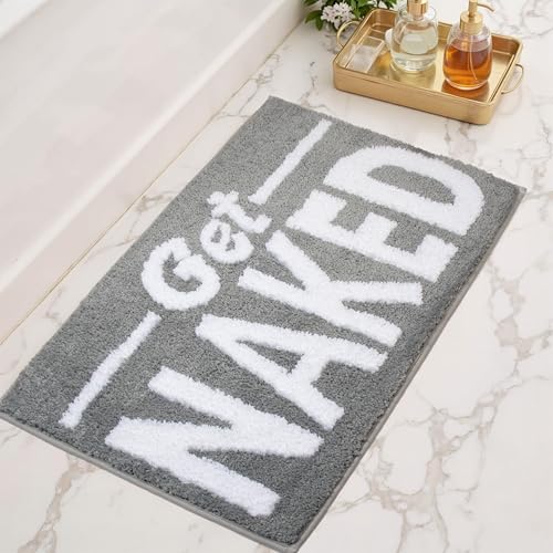 KOEXM Get Naked Bath Mat Cute Bathroom Rugs 16" x 24", Funny Bath Mat Non-Slip Absorbent Machine Washable Small Bathroom Shower Rug, Grey - color: Grey 4.0, size: 1'4" x 2' (Rectangular)