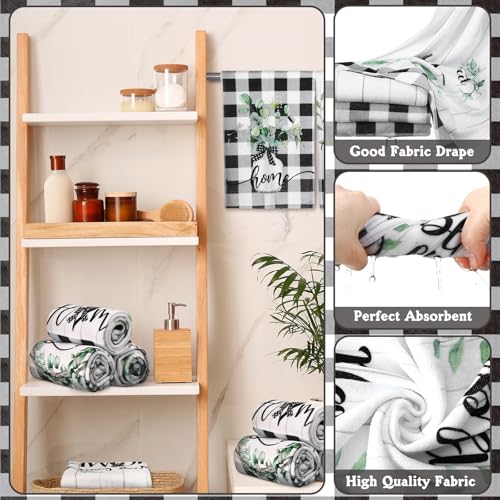 FuWeave 8 Pcs Black and White Shower Curtain Sets for Home Bathroom Green Eucalyptus Decor Rustic Plaid Bathroom Accessories Shower Curtain Sets with Towels Carpet Bath Mat Toilet Rugs and 12 Hooks - color: Home