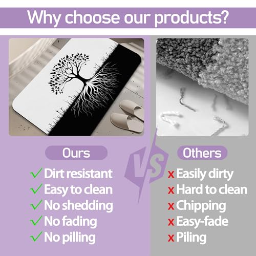 Black White Tree Bathroom Rug, Rapid Dry Absorbent with Non-Slip Rubber Base Bath Mats for Bathroom 17"x30" - color: Black White Tree