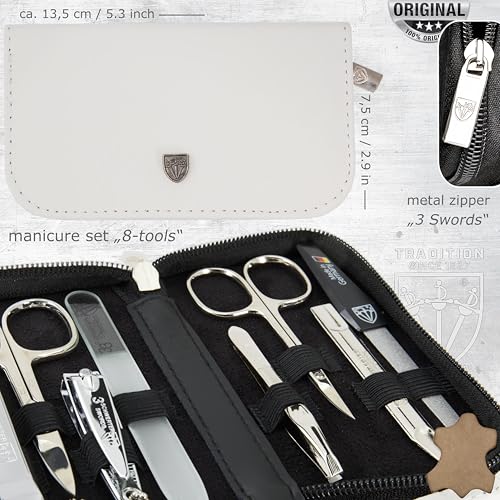Swords Germany - brand quality 8 piece manicure pedicure grooming kit set for professional nail care genuine leather case white - Made in Germany - color: WHITE - GENUINE LEATHER