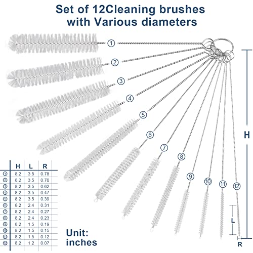 Ixiaoyoo 12 Pcs Straw Cleaner Brushes Set, 8.2 Inch Nylon Cleaning Brush | White Tube Cleaner Brushes for Tumbler, Sippy Cup, Water Bottles, Hummingbird Feeders, Pipes, Sink Drain & Pet Waterers - color: 8.2 Inch White Cleaning Brushes