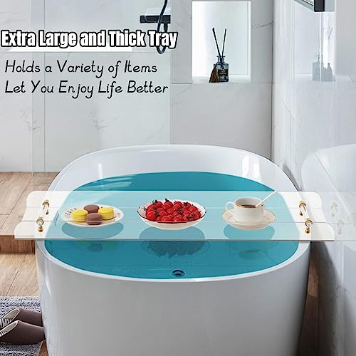 Bathtub Tray, 1 or 2 Person Bath and Bed Luxury Bathtub Caddy Tray Clear Acrylic Bathtub Caddy Tray with Gold Handles Accessories for Bath Tub, 31x9 Inch