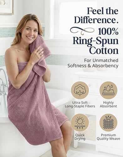 LANE LINEN 100% Cotton Turkish Towels for Bathroom - 16 Piece - Softer & Highly Absorbent - 4 Bath, 8 Wash cloths, 4 Hand Towels - Complete Family Set, Hotel Quality & Gentle on Skin - Wistful Mauve - color: 11: Wishful Mauve