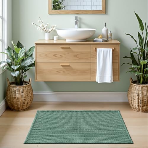 DEXI Bathroom Rugs 24x16, Non Slip Washable Bath Mat, Absorbent Chenille Bathmat, Ultra Soft Thick Carpet for Tub Shower Floor, Green - color: Green, size: 24" X 16" (Rectangular)