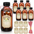 Uiifan 6 Pack Amber Glass Boston Round Bottles with Caps Brown Vanilla Extract Bottles and 6 Pcs Vanilla Extract Stickers for Syrup Gift Glass Food Storage Canister Set Sauce Beans(16 oz) - size: 16 Ounces