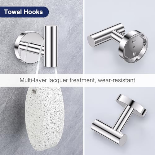 Lairuier Polished Chrome Bathroom Hardware Set, 10-Piece Towel Bar Set SUS304 Stainless Steel Bathroom Hardware Accessories Set Round Towel Holder Set Wall Mounted - color: Polished Chrome, size: 10-Piece Standard Set