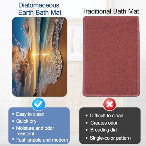 Elightvap Ocean Beach Sunrise Bathroom Mat Quick Drying Non Slip Bath Mats Absorbent,Bath Mat Quick Dry Bathroom Rug in Front of The Kitchen Sink, Shower Room, Bathtub,17 * 29.5 Inches - color: Ocean Beach Sunrise