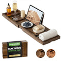 Venusmiles Teak Bathtub Tray Caddy, Foldable Bath Tray with Expandable Handles, Wine Glass and Phone Holders, Book Stand, for Home Spa Relaxation, Luxury Bathroom Accessories - Dark Walnut Color - color: Dark Walnut