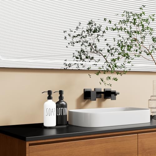 MOMEEMO Glass Soap Dispenser with Stainless Steel Pump, Contains Lotion Dispenser, Hand Soap Dispenser & Tray. (Black & White) - color: S&l Black White With Tray