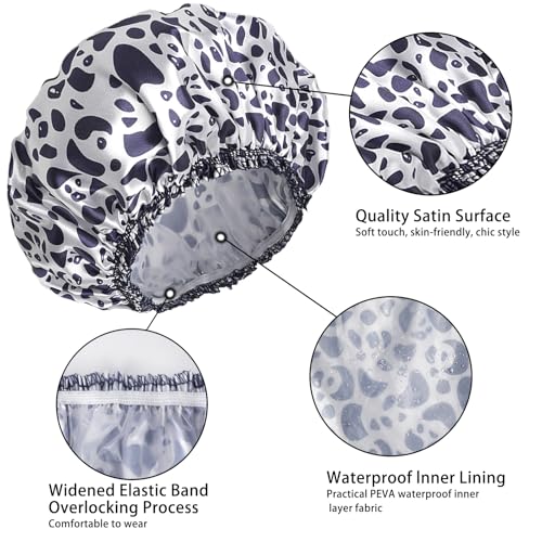 Shower Caps for Women, 4 PCS Elastic and Reusable Bath Caps, Double Layers Shower Cap Reusable Waterproof, Bathing Shower Caps, Environmental Bath Hair Protection Cap - Stone - color: Stone