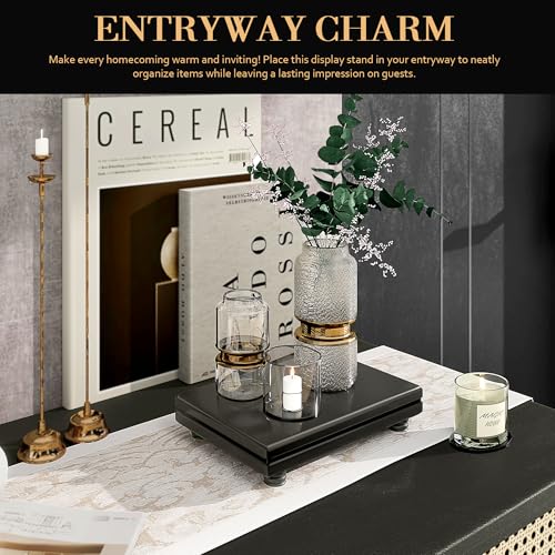 EOSAHR Decorative Pedestal Stand for Bathroom Decor – Small Display Stand for Kitchen Organizer & Soap Holder for Bathroom Sink – Wooden Tray to Beautify Home Decor (Black) - color: Black